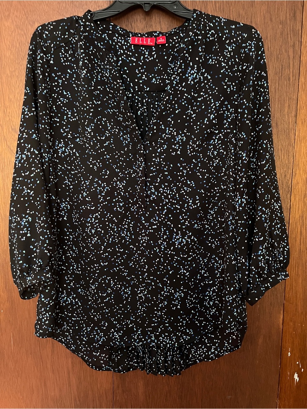 Elle Black Blouse with Light Blue Dot Print